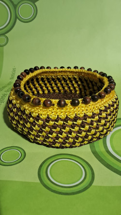 Panier crochet jaune et marron